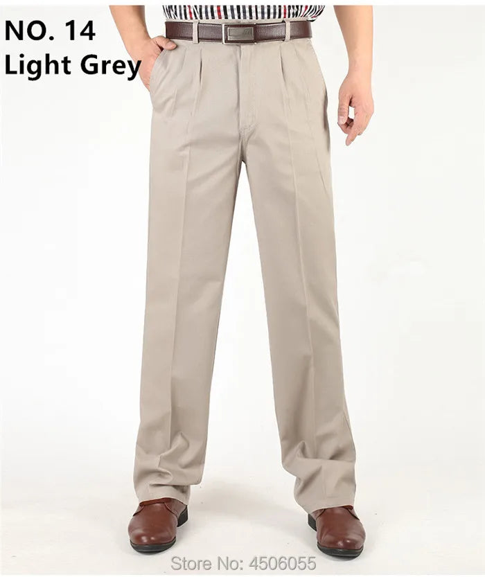 Men Pants Thin Summer Cotton Straight Trousers Plus Size 40 42 44 46 Business Hombre Beige Grey Dark Blue Office Formal Pantolon