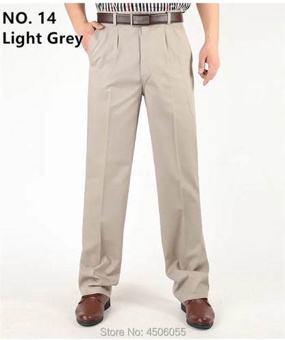 Men Pants Thin Summer Cotton Straight Trousers Plus Size 40 42 44 46 Business Hombre Beige Grey Dark Blue Office Formal Pantolon
