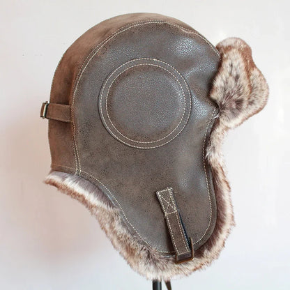 Winter Ushanka Hat Men Women's  Pilot Aviator Bomber Trapper Hat Faux Fur Leather Snow Cap with Ear Flaps