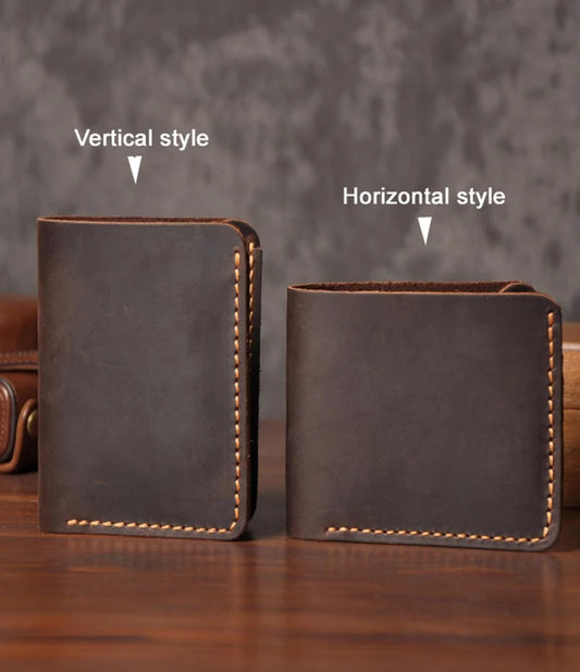 Portefeuille Homme en Cuir Véritable Fait Main Vintage Crazy Horse Portefeuille Court en Cuir pour Homme Porte-Cartes Pince à Billets Sac à Main