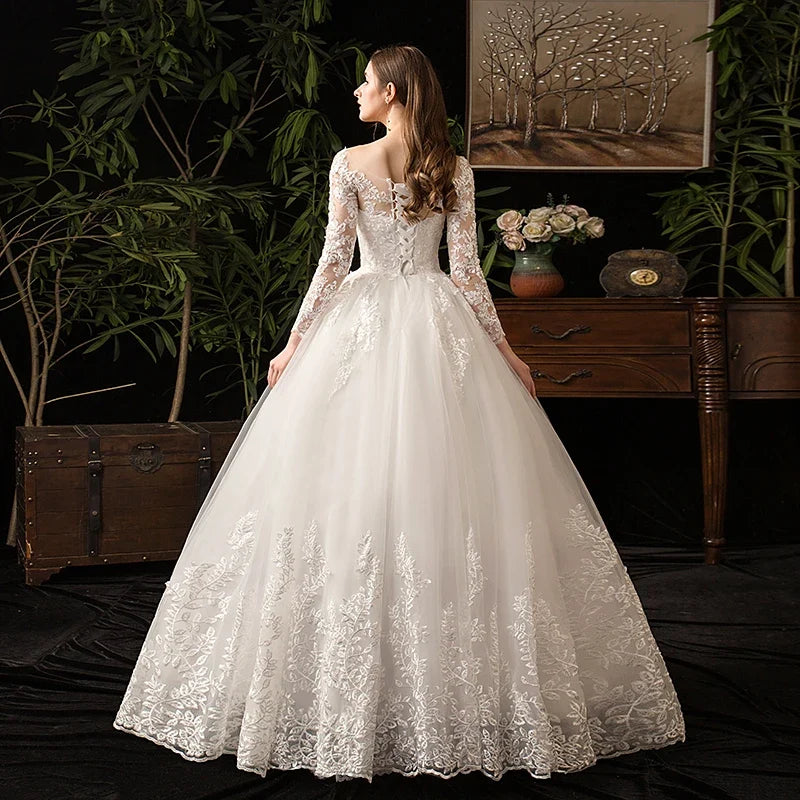 2024 Full Sleeve Lace Wedding Dresses New Luxury Muslim Ball Gown Wedding Dress Custom Made Vestido De Noiva Customized