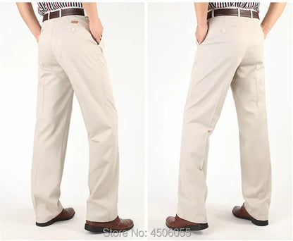 Men Pants Thin Summer Cotton Straight Trousers Plus Size 40 42 44 46 Business Hombre Beige Grey Dark Blue Office Formal Pantolon