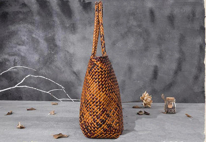 Women Leather Handbag Romantic Big Handmade Woven Totes Female Cowhide Big Holiday Bucket Bag Causal Beach Shoulder Handbags