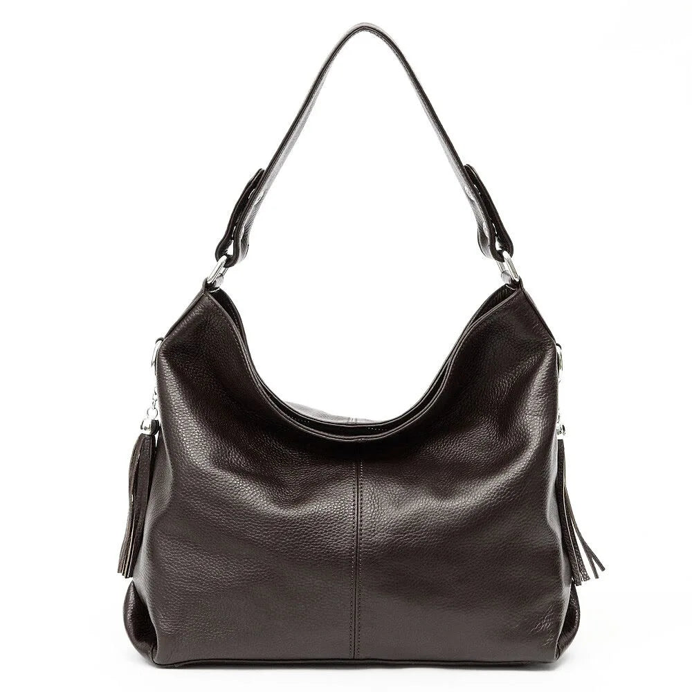 2026 New Fashion Soft Real Genuine Leather Tassel Women Handbag Elegant Ladies Hobo Shoulder Bag Messenger Purse Satchel