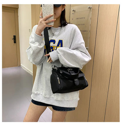 Nylon Women Shoulder Crossbody Bag Black Fashion Rivet Axillary Bags Brand Design Ladies Female Handbag Small Black Bolsa Femini