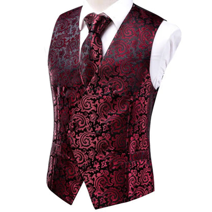Navy Blue Mens Vest Formal Paisley Waistcoat Jacket Tie Handkerchief Cufflinks Set For Male Dress Suit Wedding Party