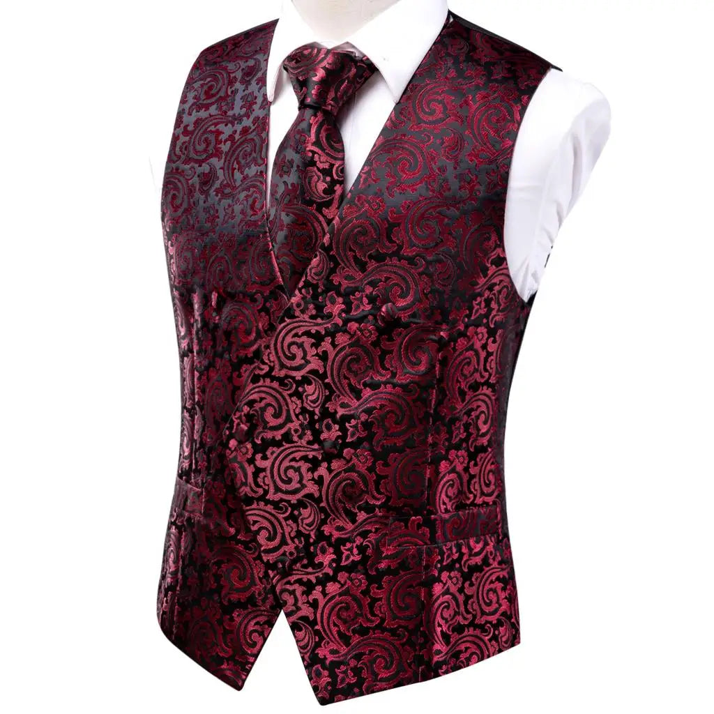 Fashion Silk Vest For Men Classic Gold Champane Yellow Waistcoat Jacket Tie Hankerchief Cufflinks Sets Dress Suit Wedding Hi-Tie