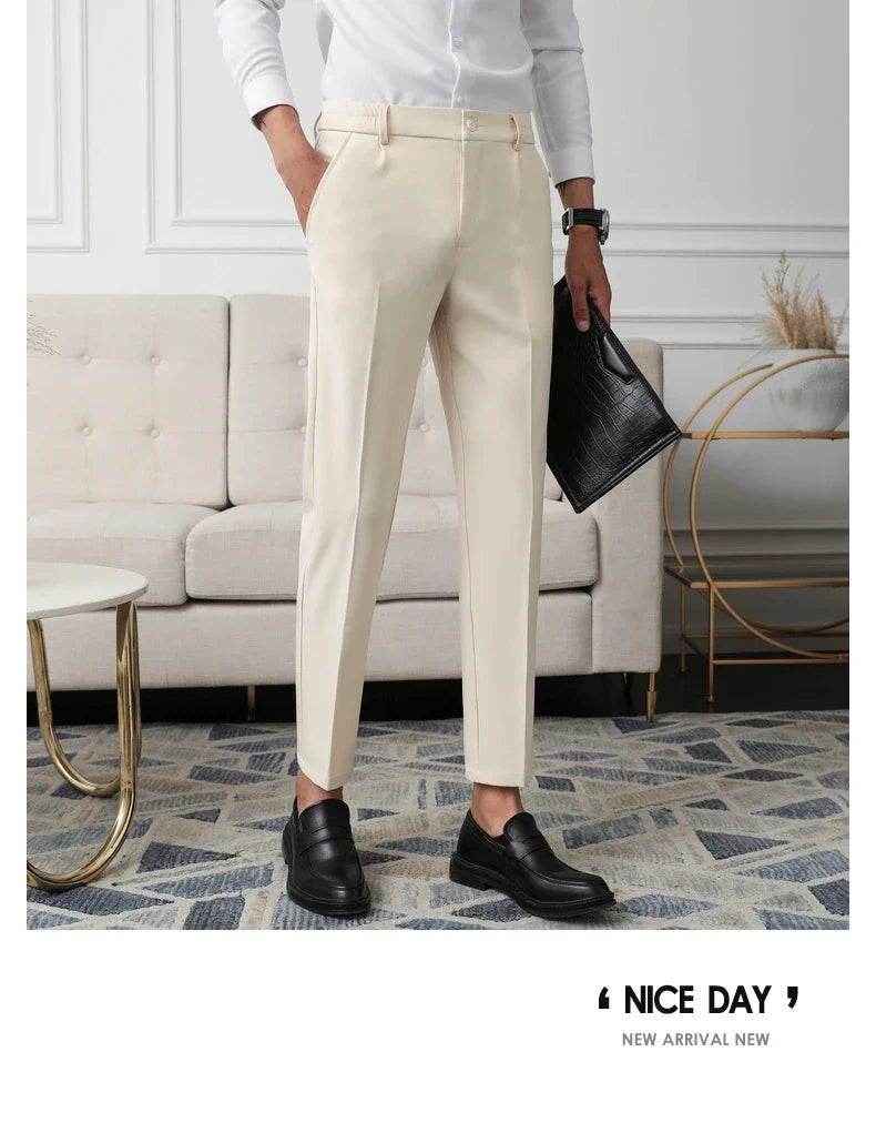 New Men Non-iron fabric Dress Pants Slim Straight Black Apricot Dark Gray Casual Suit Pants Male Business Little Feet Suit pants