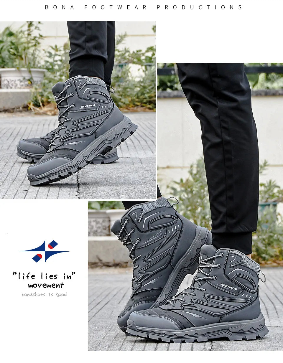 2022 New Designers Brand Action Leather Winter Shoes Men High Top Plush Non-Slip Snow Boots Man Warm Ankle Boots Mansculino