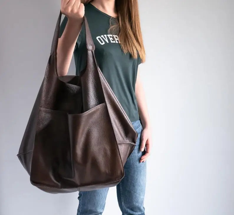 Casual Soft Large Capacity Tote Women Handbags Designer Aged Metal Look Luxury Pu Leather Shoulder Bag Retro Big Shopper Purses
