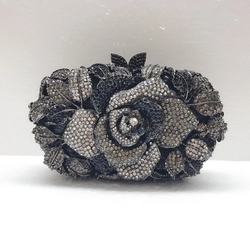 Green Pink Multicolored Rose Crystal Women Evening Clutches Bags Diamond Wedding Cocktail Party Purse And Stone Handbag