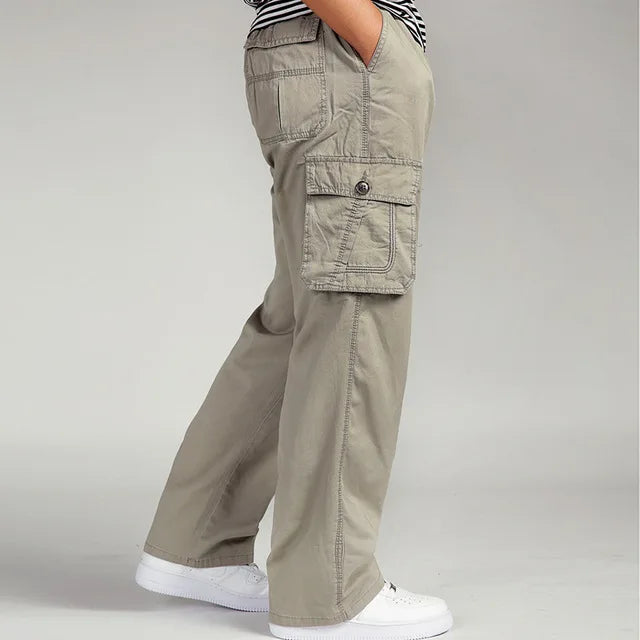 Men's Pants Large size Big 4xl 5xl 6xl Plus Summer Men Elastic Waist Multi Pocket Long Baggy Straight Cargo Jogger Trousers Male