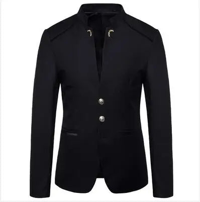 Men's Black Stand Up Collar Blazer Coat, Wedding Party Dress Jacket, Asia Sizes Slim-Fit Single Breasted Jaqueta, Blue Red Tops.