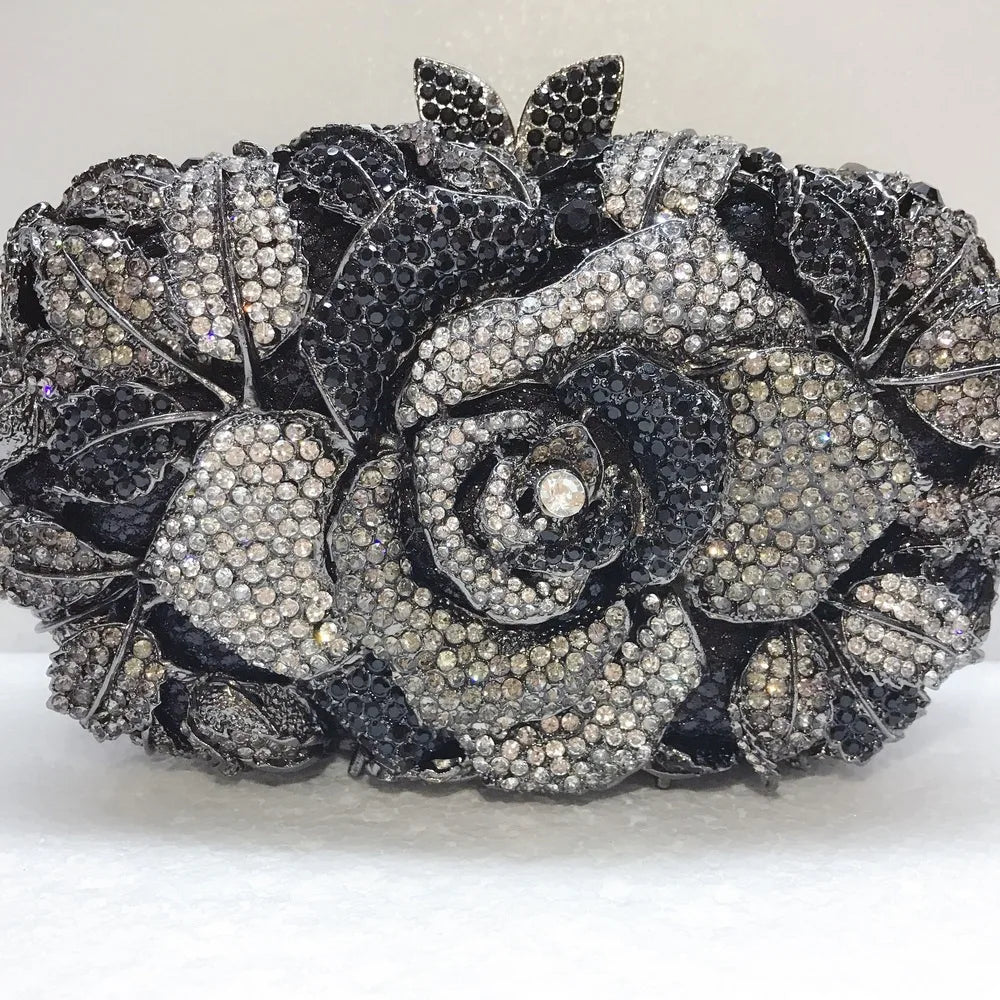 Green Pink Multicolored Rose Crystal Women Evening Clutches Bags Diamond Wedding Cocktail Party Purse And Stone Handbag