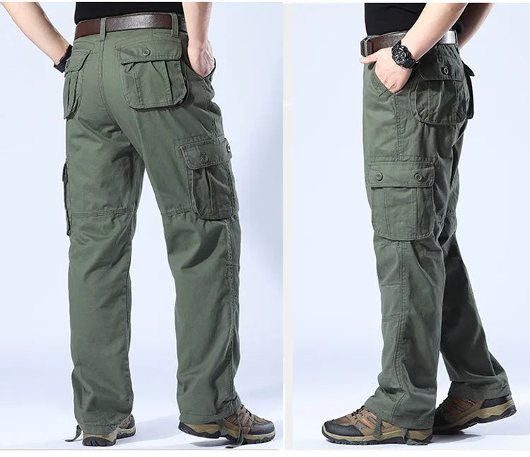 Men's Spring Baggy Cargo Pants Work Overalls Tactical Multi-Pocket Casual Cotton Pants Male Army Straight Slacks Long Trousers
