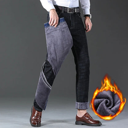 2024 New Jeans Brand Autumn Winter Jeans Warm Flocking Warm Soft Men Activities Warm Fleece Men Jeans Black Blue  Colors