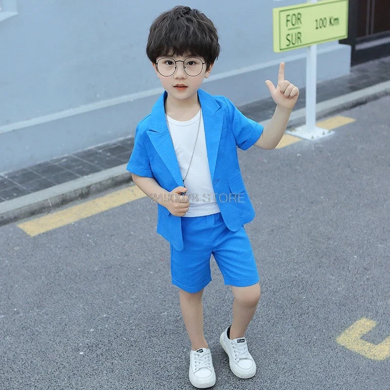 Boys Girls Summer Vest Shorts Clothing Set Baby Children Birthday Ceremonial Wedding Dress Skirt Suit Gentleman Kids Costumes