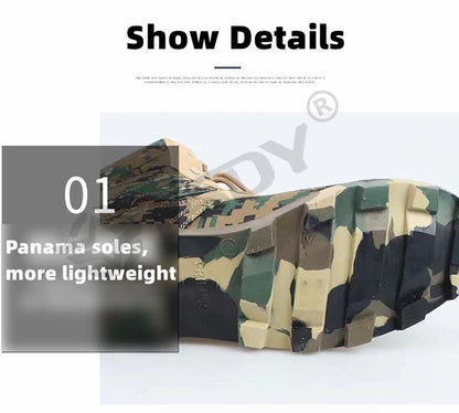 Camouflage Ankle Boots Men Outdoor Genuine Leather Panama Soles Tactical Combat Boots Hunting Work Boot Man Hiking Shoe 47