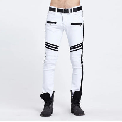 New Jeans Men Black and White Folding Oversize European and American Zip Pocket 3D Decorative Denim Feet Pants Slim Fit23