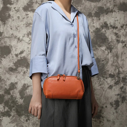 Simple Genuine Leather Women Small Bag Leisure Natural Soft Cowhide Solid Color Versatile Shoulder & Crossbody Bags