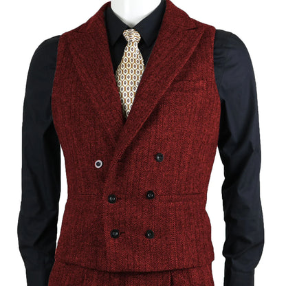 Men's Suit Vest Herringbone Tweed Slim Fit Waistcoat Double Breasted Sleeveless Jacket For Wedding