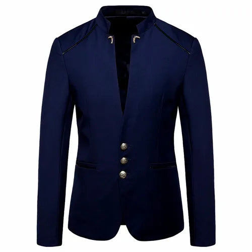 2026 New Men's Black Blazers Coat, Masculino Single Breasted Stand Up Collar Men Long-Sleeved Terno Jacket, Blue Red Overcoat