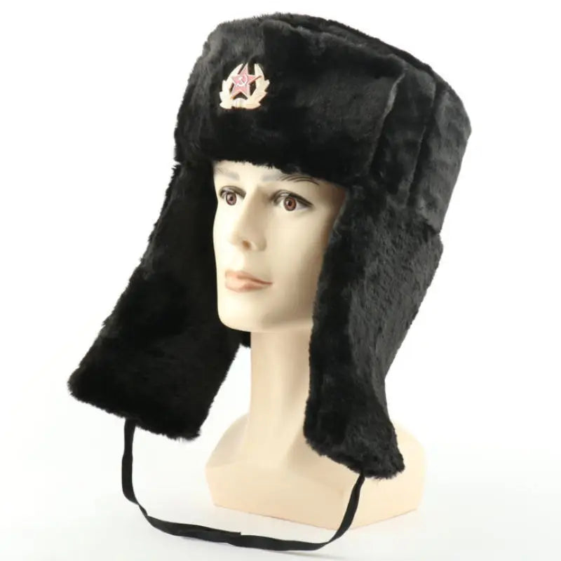 Soviet Badge Ushanka Men&Women Bomber Hats CCCP Army Pilot Trapper Trooper Hat Winter Faux Rabbit Fur Earflap Snow Caps