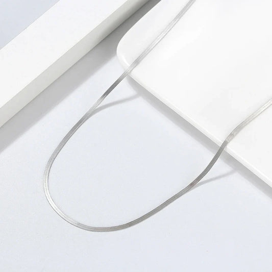 925 Sterling Silver 3mm Gold Flexible Flat Chain Herringbone Snake Chain Necklace for Women Neck Chain Jewelry SC35