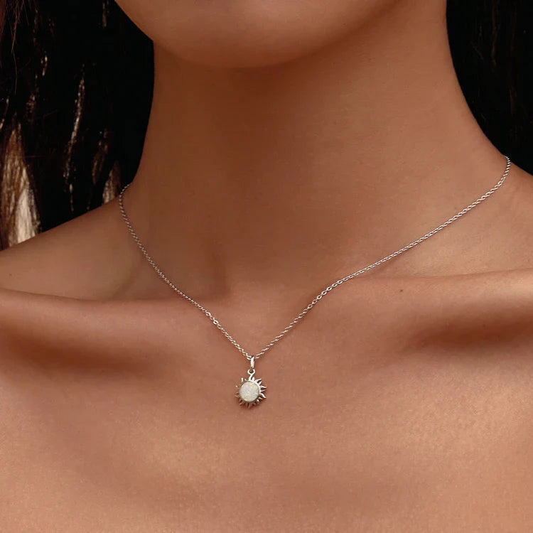 925 Sterling Silver White Opal Sun Pendant Necklace Apollo Chain Necklaces for Women Birthday Gift Jewelry
