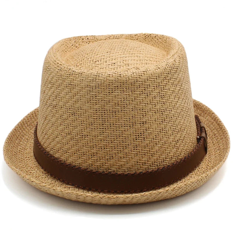 Men Women Classical Straw Pork Pie Hats Fedora Sunhats Trilby Caps Summer Boater Beach Outdoor Travel Party Size US 7 1/4 UK L