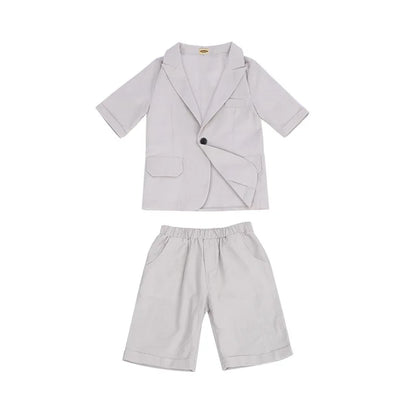 Boys Summer Blazer Jacket +Shorts 2PCS Clothing Set School Kids Wedding Tuxedo Dress Children Chorus Performance Dress Costume