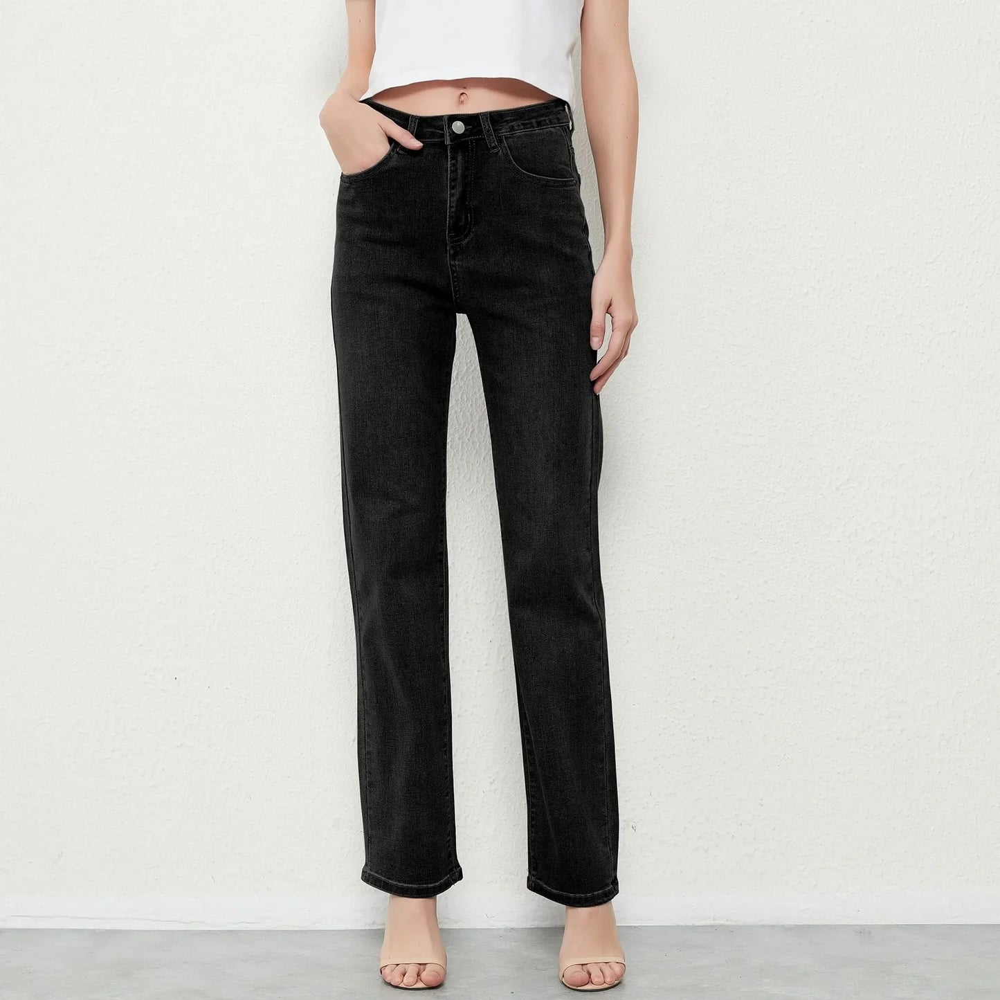 New Stretch Straight High Waist Jeans Women Vintage Baggy Full Length Long Denim Trousers Streetwear 2021 Jeans