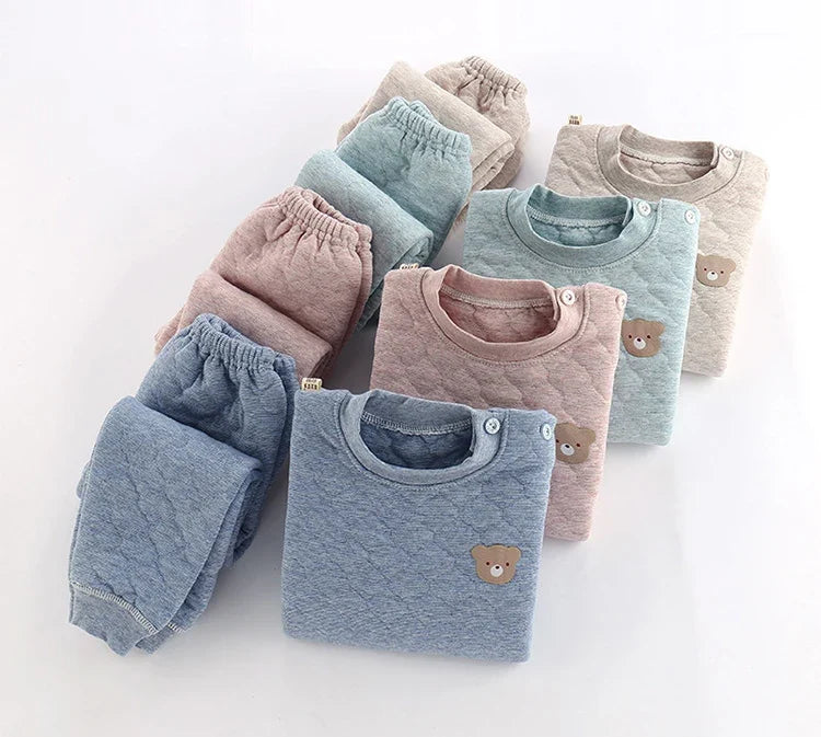 Winter Kids Pajamas For Baby Children Thermal Underwear Clothes Suit Three Layers Thick Cotton Toddler Boys Girls Sleepwear Set