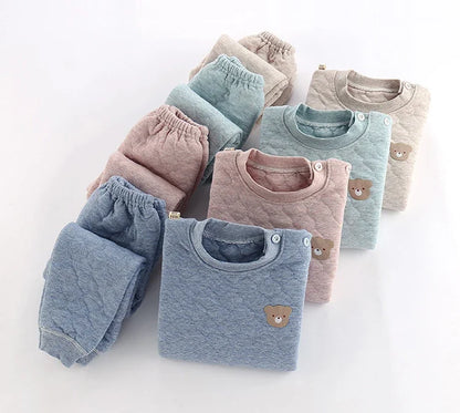 Winter Kids Pajamas For Baby Children Thermal Underwear Clothes Suit Three Layers Thick Cotton Toddler Boys Girls Sleepwear Set