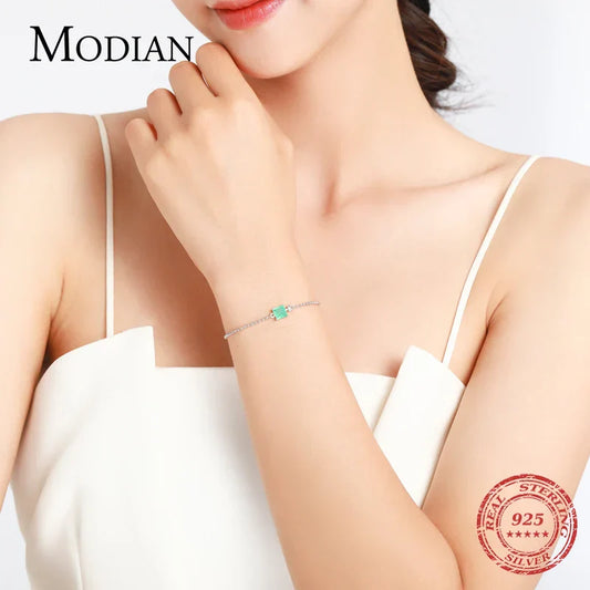 Modian 2021 Nouveau Véritable Argent Sterling 925 Luxe Carré Tourmaline Perles Chaîne Bracelet Pour Femmes Paraiba Beaux Bijoux de Déclaration