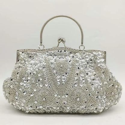 Elegant Frame Women Formal Beaded Evening Purses and Handbags Bridal Sequins Clutch Bag Cocktail Party Bag