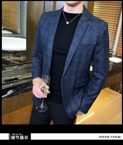 British's Style Vintage Plaid Blazer Men Casual Slim Fit Suit Jacket Single Button Business Social Blazer Plus Size M-5XL Hombre