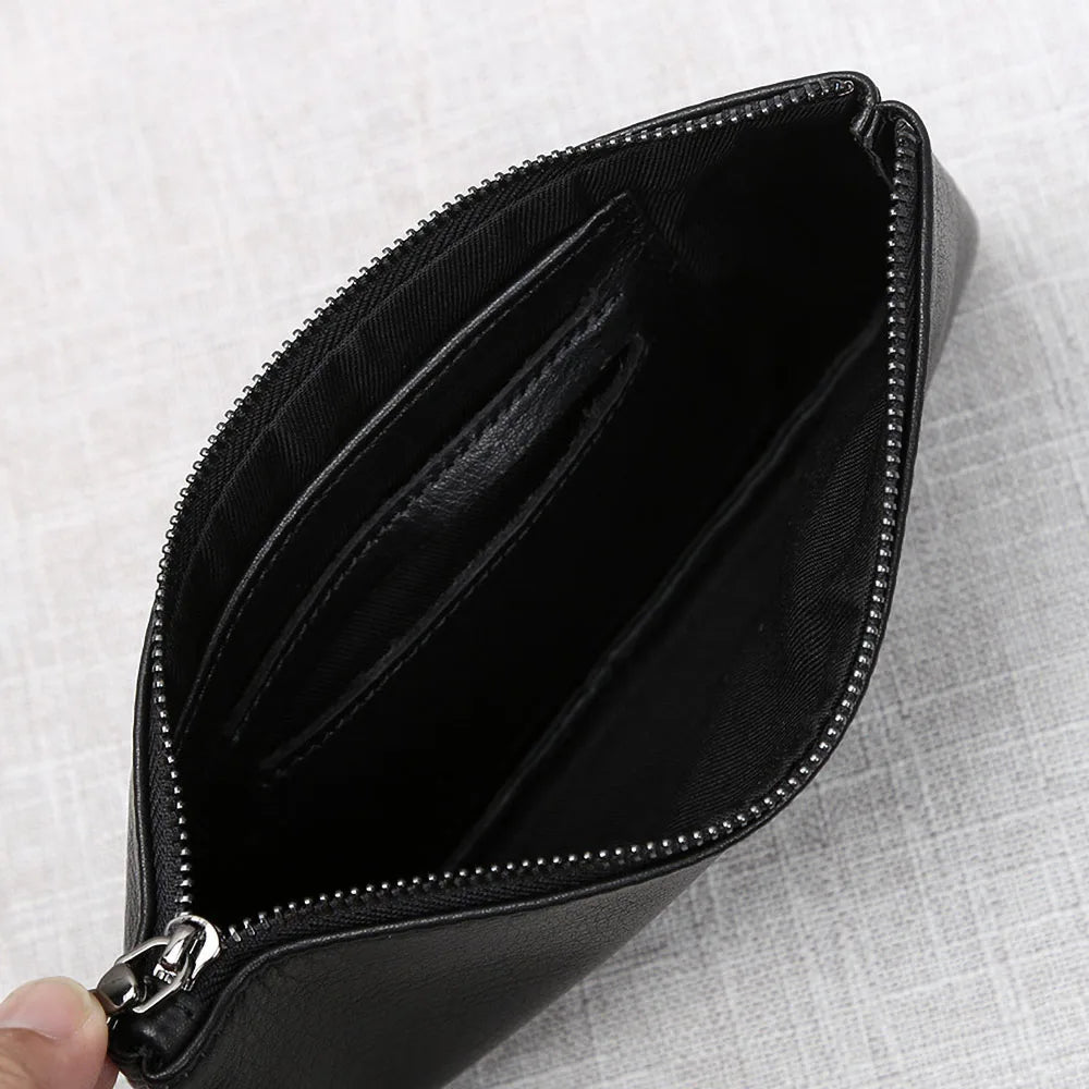 Men's Genuine Leather Long Zipper Wallet First Layer Cowhide Youth Ultra-Thin Handbag Wallet Trendy Brand Simple Wallet