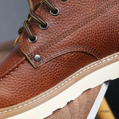 Handmade Men Boots Vintage Casual Autumn Winter Cow Leather Shoes British Ankle Boots Wings Motorcycle Boots Zapatos Hombre