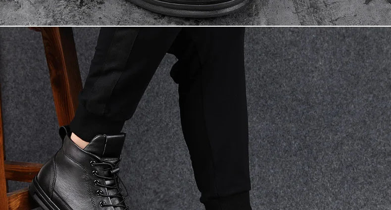 Winter Genuine Leather Boots Men Ankle Casual High Top Skateboarding Shoes Cow Leather Big Size 47 48