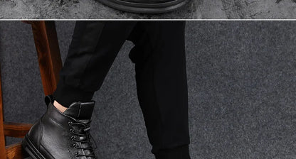 Winter Genuine Leather Boots Men Ankle Casual High Top Skateboarding Shoes Cow Leather Big Size 47 48
