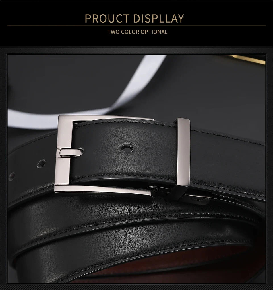 Business Dress Belts for Men Genuine Leather Belt Reversible Buckle Brown and Black Belt HQ110