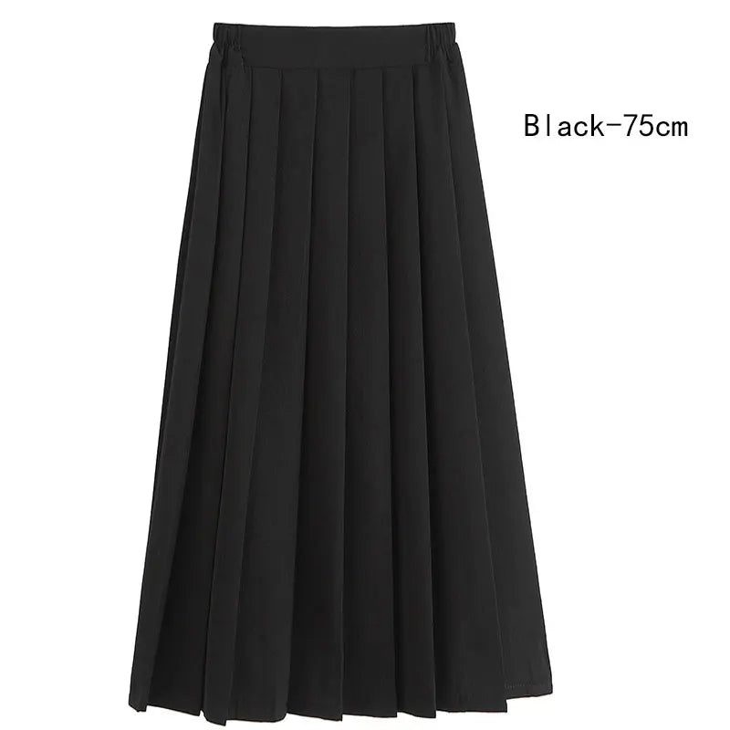 Women Skirt Elastic Waist Japanese Student Girls School Uniform Solid JK Pleated Skirt Short/Middle/Long Skirt A-Line Streetwear