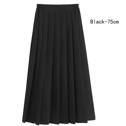 Women Skirt Elastic Waist Japanese Student Girls School Uniform Solid JK Pleated Skirt Short/Middle/Long Skirt A-Line Streetwear