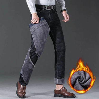 2024 New Jeans Brand Autumn Winter Jeans Warm Flocking Warm Soft Men Activities Warm Fleece Men Jeans Black Blue  Colors