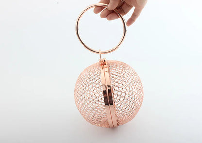 girl Hollow Out Women Round Metal Clutches bags Hard Case Evening Bags Handbags and Purses Chain Shoulder Bag clutch purse gift
