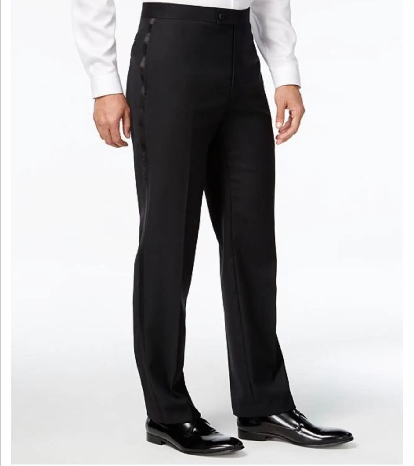 Custom Made Black/White Pants Straight-Fit Trousers Mens/Bridegroom/Best Man Wedding/Evening Plain Front Pant KZ11