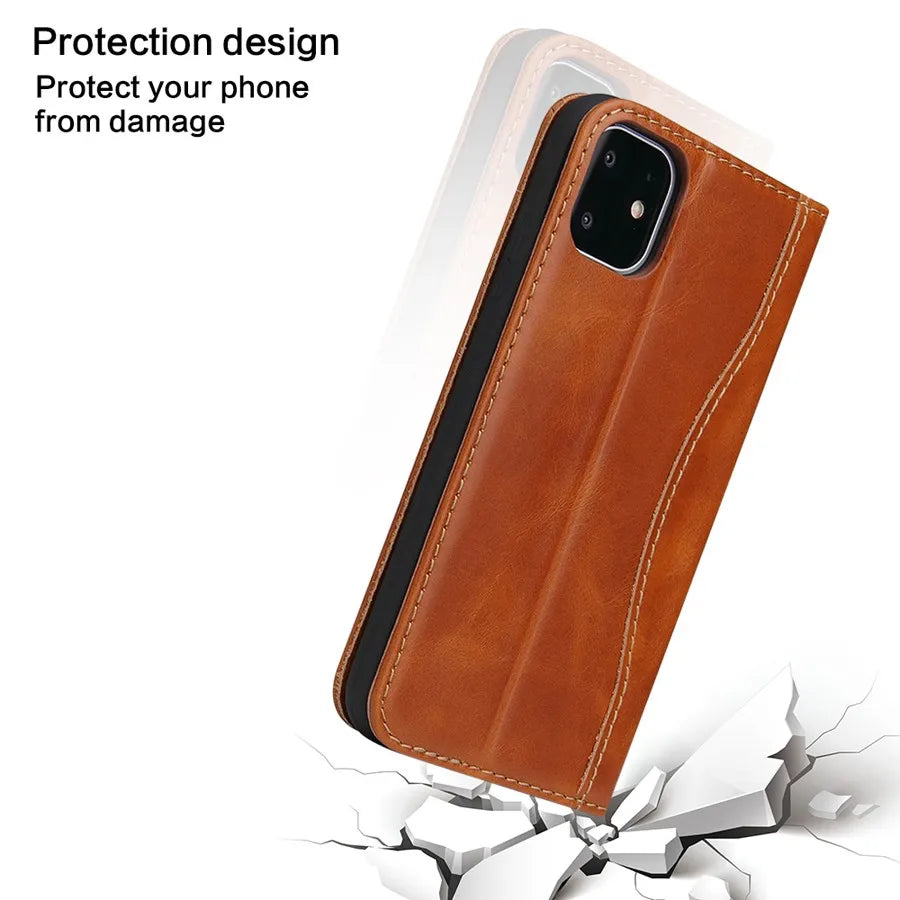 100% Genuine Leather Flip Cover Case for iPhone 17 14 15 Plus 11 12 13 16 Pro MaxTop Quality Fashion Brand With Card Slot
