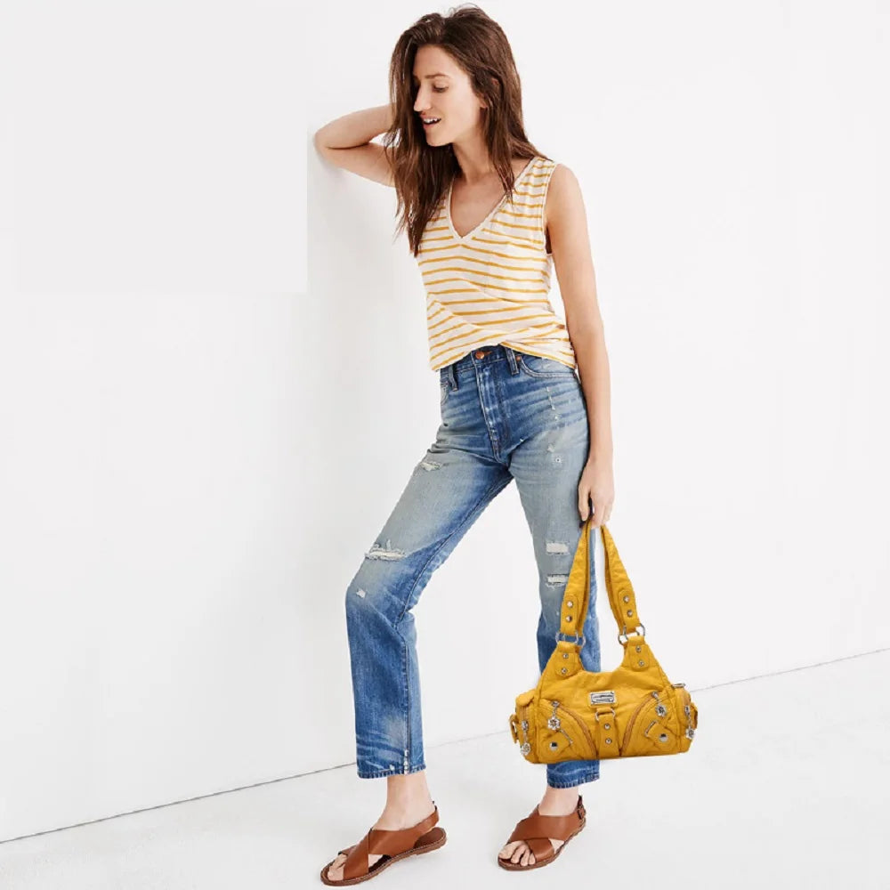 Vintage Women Handbags Soft Bag Small Top-handle Purse Fashion Satchel Multi-Pockets Shoulder Bag Hobos Phone Pack Tote Bag