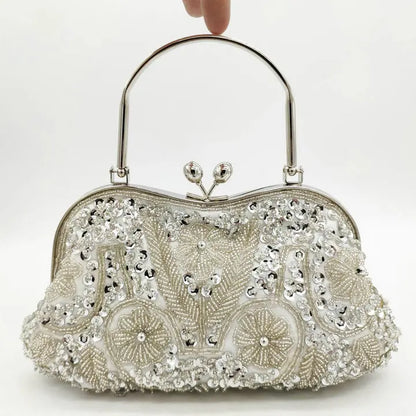 Elegant Frame Women Formal Beaded Evening Purses and Handbags Bridal Sequins Clutch Bag Cocktail Party Bag